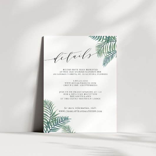 Carte d'information de l'invité du Foliage tropica