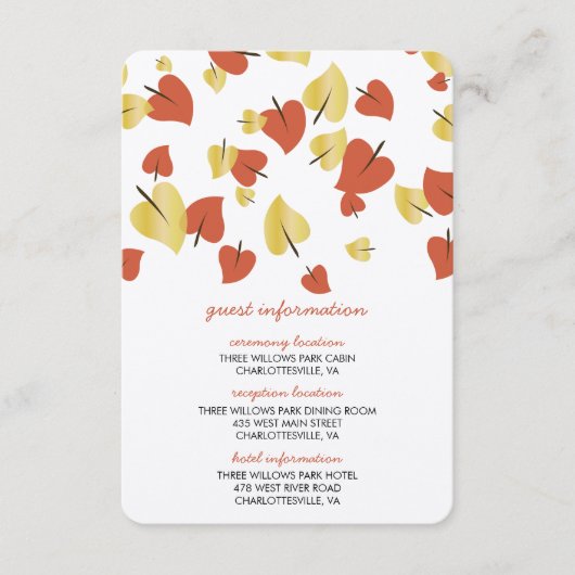 Carte d'information de l'invité Feuille Fall Gold (Devant)