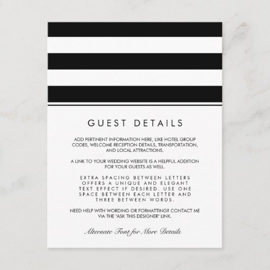 Carte d'information de l'invité Metro Stripe | Noi (Devant)