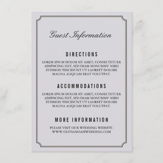 Carte d'information de l'invité moderne Grey Elega (Devant)