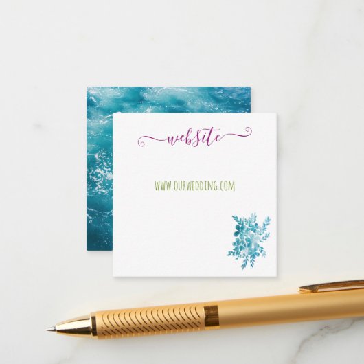 Carte d'information de mariage à fleurs bleues océ (Devant/Arrière en situation)