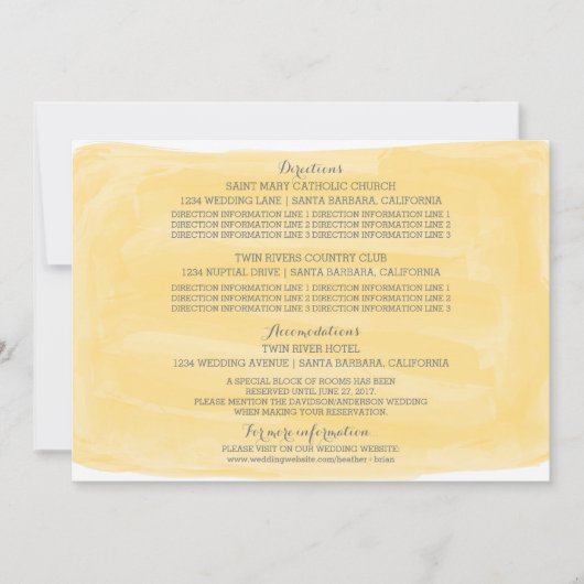 Carte d'information de mariage à l'aquarelle jaune (Devant)