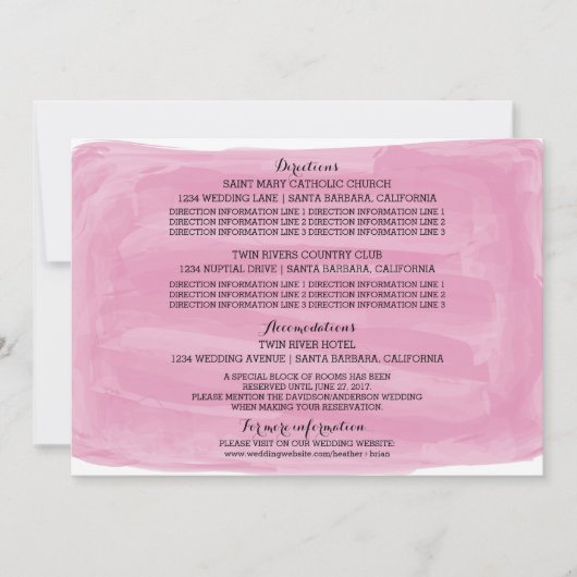 Carte d'information de mariage à l'aquarelle rose (Devant)