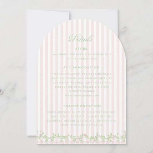 Carte d'information de mariage à rayures roses suc (Devant)