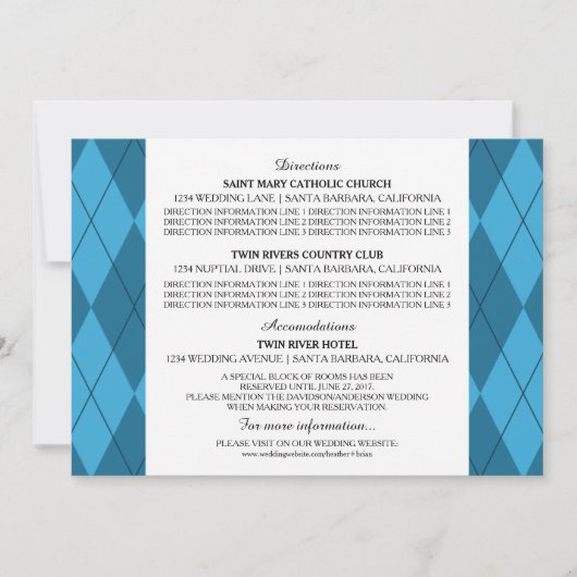 Carte d'information de mariage Argyle Bleu (Devant)