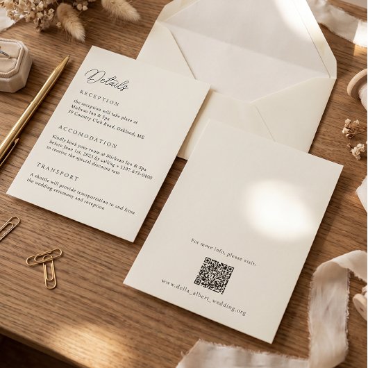 Carte d'information de mariage avec code QR Ivory