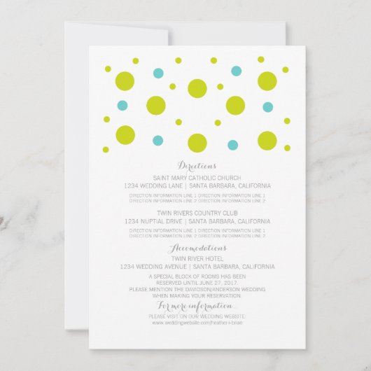 Carte d'information de mariage avec confettis vert (Devant)