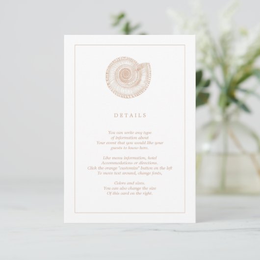 Carte d'information de mariage Beige Sea Shell Bea (Debout devant)
