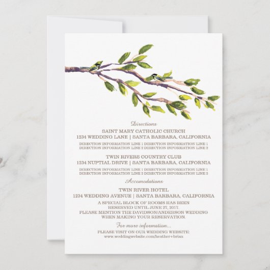 Carte d'information de mariage Brushed Branches (Devant)
