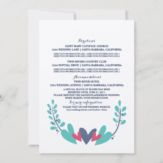 Carte d'information de mariage Cœurs et Vignes (Devant)