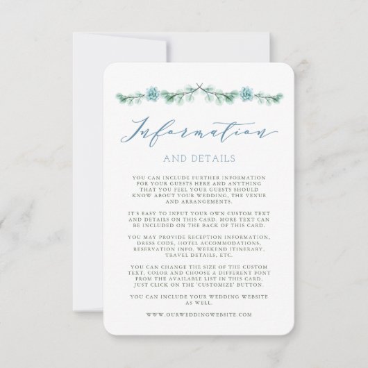 Carte d'information de mariage de jardin de succul (Devant)