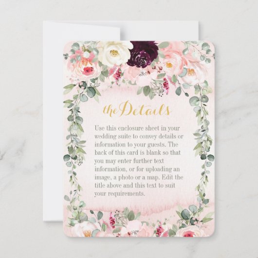 Carte d'information de mariage de jardin rustique  (Devant)