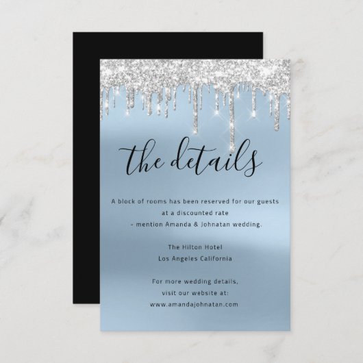 Carte d'information de mariage Détails Bleu (Devant / Derrière)