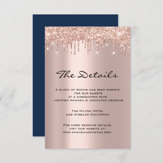 Carte d'information de mariage Détails Navy (Devant / Derrière)