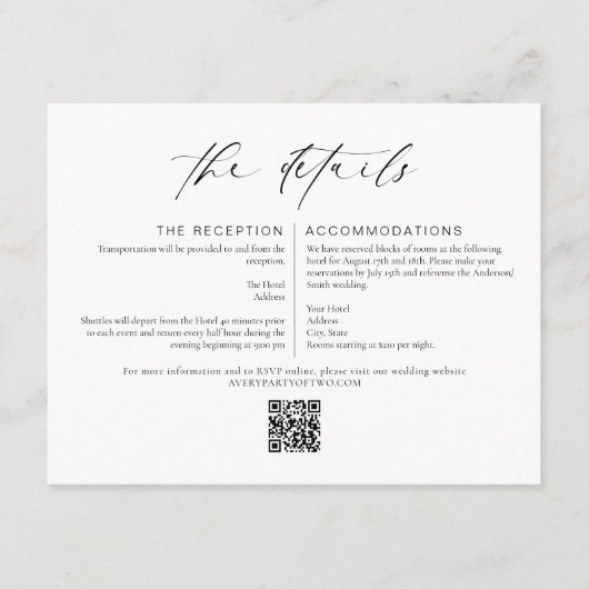 Carte d'information de mariage élégante et minimal (Devant)