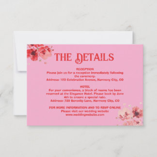 Carte d'information de mariage florale rose romant