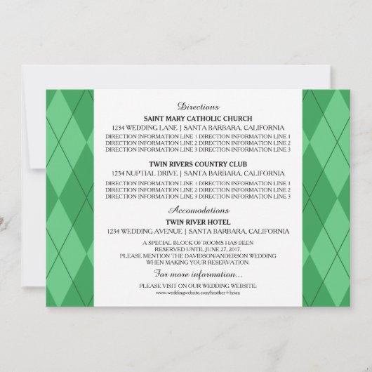 Carte d'information de mariage Green Argyle (Devant)