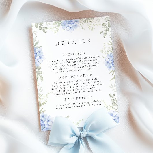 Carte d'information de mariage Hydrangea Bleu