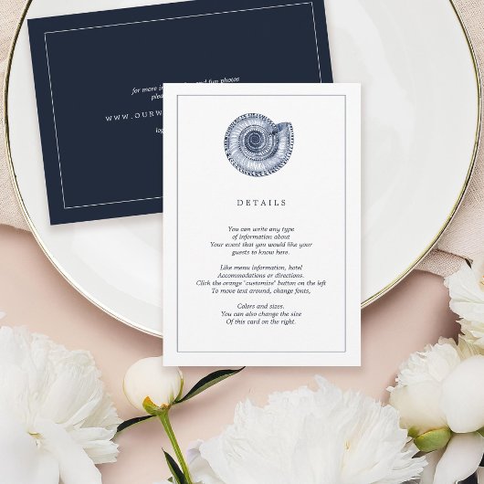 Carte d'information de mariage Marine Sea Shell Be