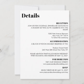 Carte d'information de mariage minimaliste luxe