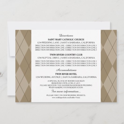Carte d'information de mariage Mocha Argyle (Devant)