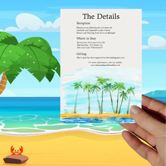 Carte d'information de mariage Palm Tree and Beach