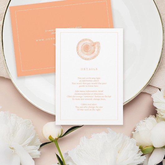 Carte d'information de mariage Peach Sea Shell Bea