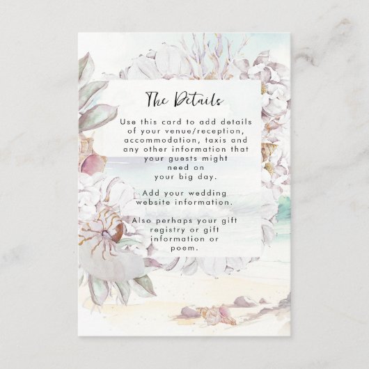 carte d'information de mariage seashage beach (Devant)