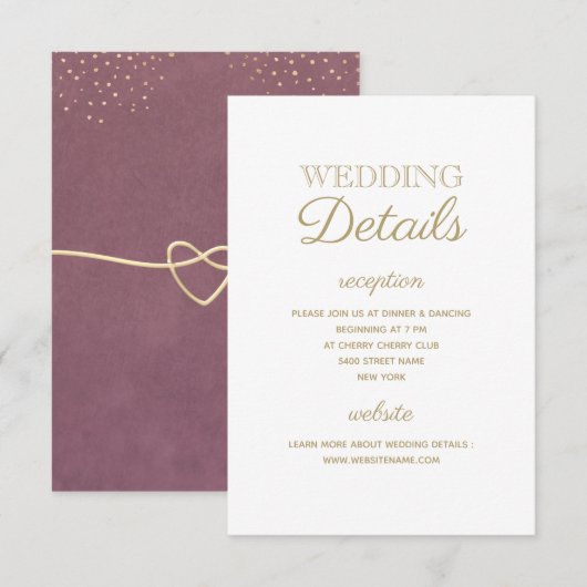 Carte d'information de mariage simple élégante en (Devant / Derrière)