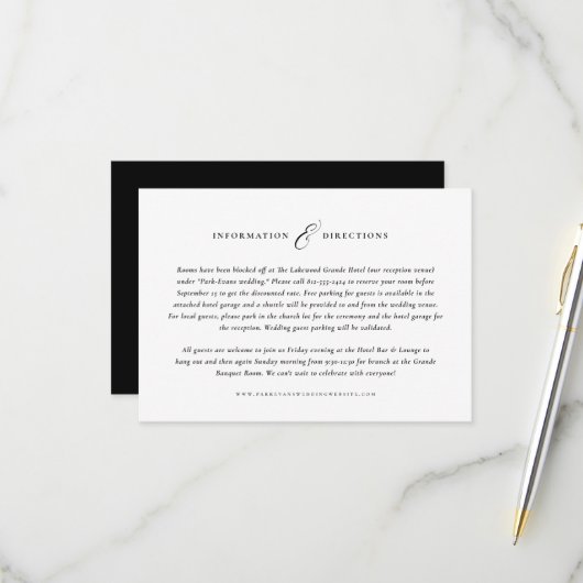 Carte d'information de mariage simple noir et blan (Devant/Arrière en situation)