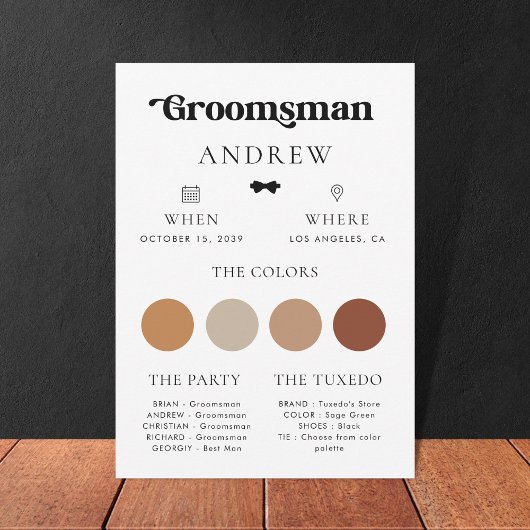 Carte d'information de mariage simple rétro pour g