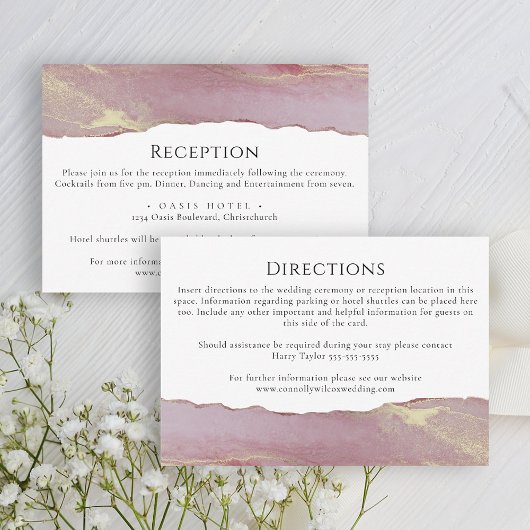 Carte d'information de mariage simple rose poussié