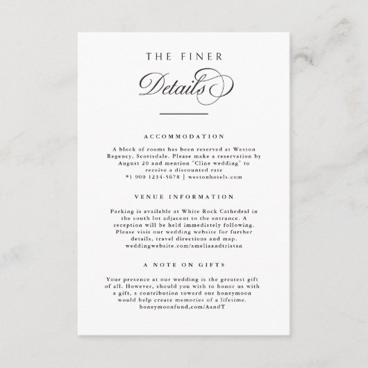 Carte d'information de mariage The Finer Details (Devant)
