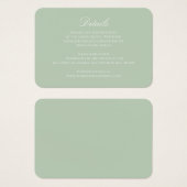 Carte d'information de mariage vert sauge (Devant & derrière)