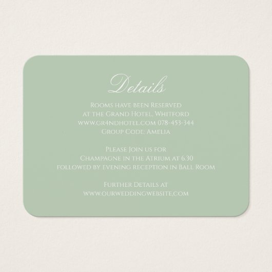 Carte d'information de mariage vert sauge (Devant)
