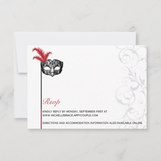 Carte d'information de masquerade rouge noir éléga (Devant)
