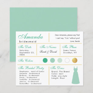 Carte d'information demoiselle d'honneur vert ment