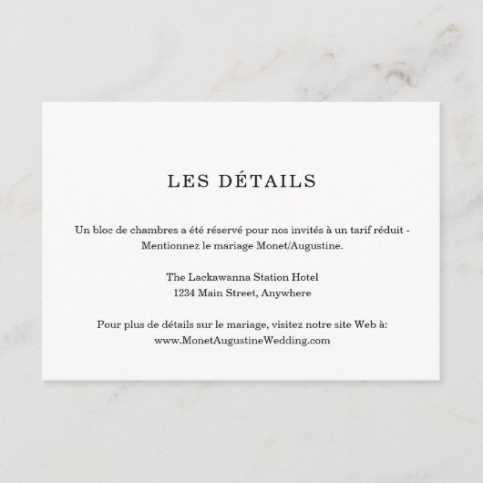 Carte d'information / détails en français (Devant)