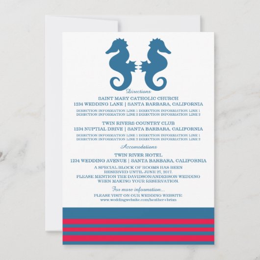 Carte d'information du cheval de mer bleu rouge (Devant)