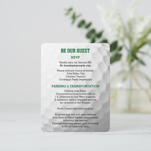 Carte d'information du client Golf Bar Mitzvah (Debout devant)