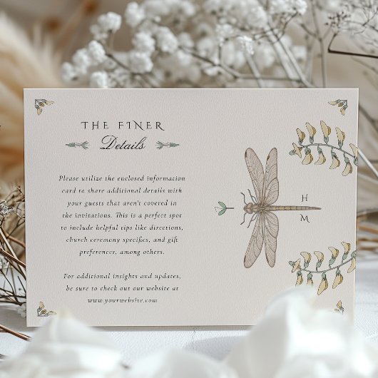 Carte d'information du Mariage de dragonfly vintag