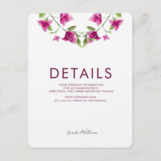 Carte d'information du Mariage de fleurs roses (Devant)