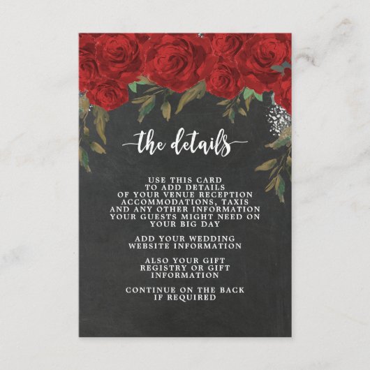 carte d'information du mariage de roses rouges (Devant)