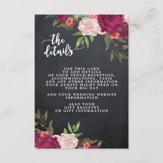 carte d'information du mariage floral boho burgund (Devant)