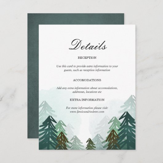Carte d'information du Mariage forestier Pine Tree (Devant / Derrière)