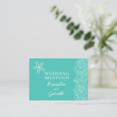 Carte d'information du mariage turquoise & blanc S (Debout devant)