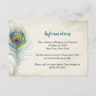 Carte d'information Mariage Bohemain Peacock Feath
