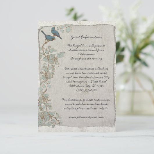 Carte d'information Mariage damassé Rustic Turquoi (Debout devant)
