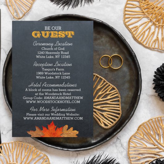 Carte d'information Mariage de tableau noir de feu