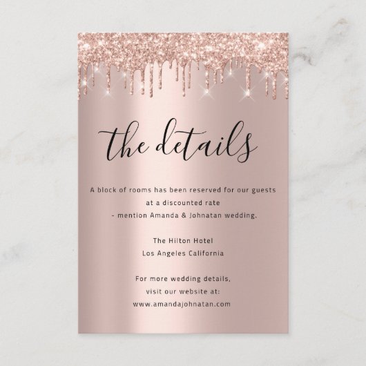 Carte d'information mariage détails Rose (Devant)